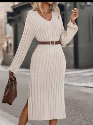 Vestido Gola V manga longa mousse